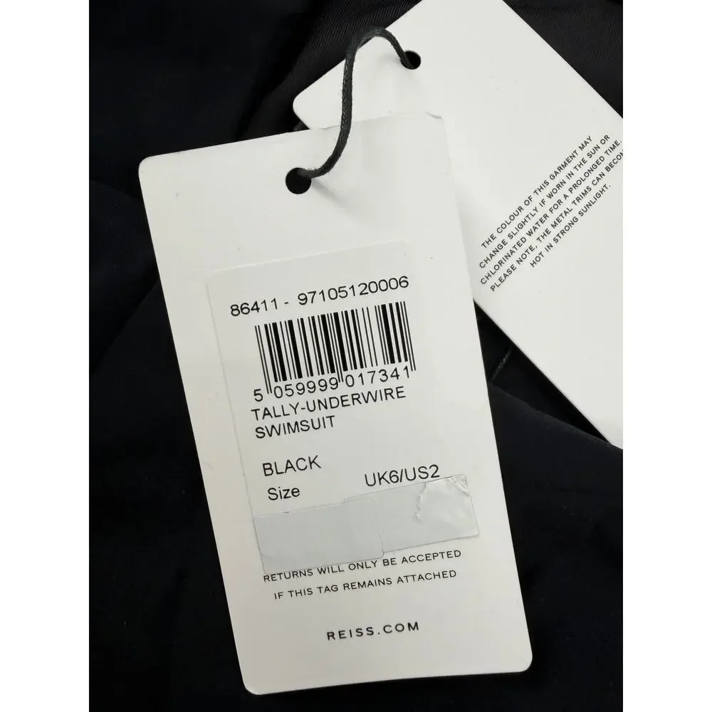 REISS Tally Underwire Swimsuit Size 2 NEW Black $150 Swimwear Bathing Suit